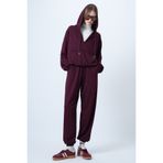 Trend Alaçatı Stili Bordo Kapüşonlu V Yaka Oversize Modal Sweatshırt Ve Pantolonlu Takım ALC-X14646
