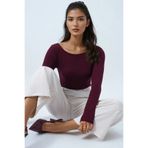 Trend Alaçatı Stili Bordo Kayık Yaka Basic Bluz ALC-X14395