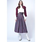Trend Alaçatı Stili Bordo Kemer Tokalı Fermuarlı Pileli Midi Boy Etek ALC-X14752