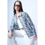 Trend Alaçatı Stili Ekru Gri Çift Cepli Çiçek Desenli Ceket Gömlek ALC-X14932