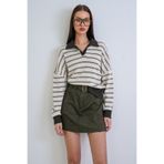 Trend Alaçatı Stili Ekru-Yeşil Polo Yaka Renk Bloklu Oversize Sweatshırt ALC-X15291