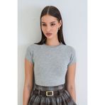 Trend Alaçatı Stili Grimelanj Bisiklet Yaka Reglan Kol Likralı Örme T-Shırt ALC-X15388