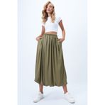 Trend Alaçatı Stili Haki Çift Cepli İçi Astarlı Maxi Boy Bubble Etek ALC-X14348