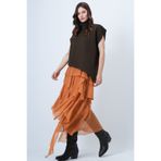 Trend Alaçatı Stili Haki Dik Yaka Asimetrik Kesim Kolsuz Bluz ALC-X14686