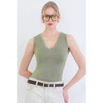 Trend Alaçatı Stili Haki V Yaka Kolsuz Bluz ALC-X15441