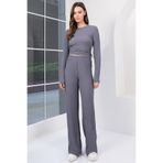 Trend Alaçatı Stili İndigo Gofre Kumaş Yanları Büzgülü Bluz Ve Pantolon Takım ALC-X14807