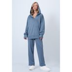 Trend Alaçatı Stili İndigo Kapüşonlu Çıtçıtlı Oversize Sweatshirt Ve Pantolonlu Alt Üst Takım ALC-X12476