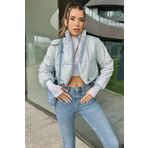 Trend Alaçatı Stili Kadın Açık Mavi Dik Yaka Çift Cepli Beli Lastikli Şişme Puffer Mont