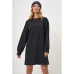 Trend Alaçatı Stili Kadın Antrasit Bisiklet Yaka Sweatshirt Elbise ALC-X13137