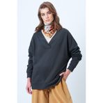 Trend Alaçatı Stili Kadın Antrasit V Yaka Kruvaze Kesimli Oversize Sweatshırt ALC-X14555
