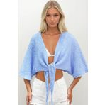 Trend Alaçatı Stili Kadın Bebe Mavi Yarasa Kol Bağlama Detaylı Bürümcük Crop Bluz ALC-X14279