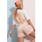 Trend Alaçatı Stili Kadın Beyaz Bisiklet Yaka Önü Ve Arkası Flok Baskılı %100 Pamuk Oversize T-Shirt ALC-X7978