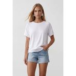 Trend Alaçatı Stili Kadın Beyaz Bisiklet Yaka Reglan Kol Oversize T-Shırt Alc-X15492