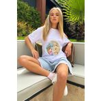 Trend Alaçatı Stili Kadın Beyaz Bisiklet Yaka Sim Ve Nakış Detaylı Oversize T-Shirt ALC-X12125