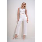 Trend Alaçatı Stili Kadın Beyaz Kruvaze Yaka Crop Bluz Ve Astarlı Pantolon İkili Takım ALC-X11946