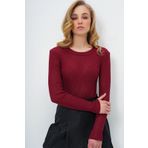 Trend Alaçatı Stili Kadın Bordo Bisiklet Yaka Ajurlu Triko Bluz ALC-X13738
