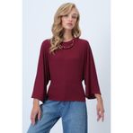Trend Alaçatı Stili Kadın Bordo Bisiklet Yaka Beli Korsaj Formlu Örme Bluz ALC-X14598
