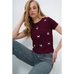 Trend Alaçatı Stili Kadın Bordo Bisiklet Yaka Fiyonk Süslü Crop Bluz ALC-X13671