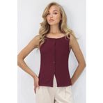 Trend Alaçatı Stili Kadın Bordo Bisiklet Yaka Önü Düğmeli Ottoban Kolsuz Bluz ALC-X14210