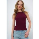Trend Alaçatı Stili Kadın Bordo Bisiklet Yaka Sıfır Kol Bluz ALC-X13669