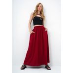 Trend Alaçatı Stili Kadın Bordo Çift Cepli Kloş Dokuma Etek ALC-X13876