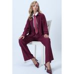 Trend Alaçatı Stili Kadın Bordo Dokulu Tek Cepli Gömlekve Pantolon Takım ALC-X14448