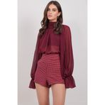 Trend Alaçatı Stili Kadın Bordo Ekose Desenli Şort ALC-X14926