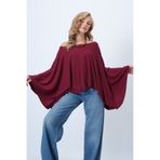 Trend Alaçatı Stili Kadın Bordo Kayık Yaka Pelerin Kesim Bluz ALC-X14596