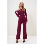 Trend Alaçatı Stili Kadın Bordo Kayık Yaka Yanları Drapeli İnterlok Kumaş Bluz Ve Pantolon Takım ALC-X13076