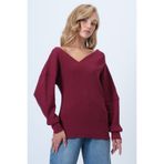 Trend Alaçatı Stili Kadın Bordo Ön Arka V Yaka Asimetrik Kesimli Bluz ALC-X14564
