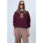 Trend Alaçatı Stili Kadın Bordo Önü Baskılı Oversize Pamuklu Sweatshırt ALC-X14651