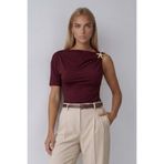 Trend Alaçatı Stili Kadın Bordo Yıldız Aksesuarlı Tek Omuz Yazlık Bluz Alc-X14174