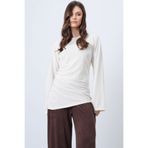 Trend Alaçatı Stili Kadın Ekru Bisiklet Yaka Asimetrik Kesim Uzun Tunik ALC-X14705