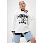 Trend Alaçatı Stili Kadın Ekru Bisiklet Yaka Yazı Baskılı Üç İplik İçi Polarlı Kolej Sweatshirt ALC-X7442