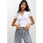 Trend Alaçatı Stili Kadın Ekru Önü Fermuarlı Crop Bluz MDS-434-BLZ