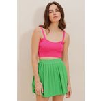 Trend Alaçatı Stili Kadın Fuşya Askılı Öpücük Yaka Crop Triko Bluz ALC-D202407