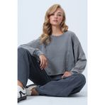 Trend Alaçatı Stili Kadın Gri Bisiklet Yaka Nervür Dikişli Yıkamalı Likralı Modal Sweatshirt ALC-X14525