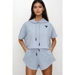 Trend Alaçatı Stili Kadın Gri Kapüşonlu Crop Sweatshirt Ve Şortlu Takım ALC-760-001-TK