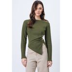 Trend Alaçatı Stili Kadın Haki Bisiklet Yaka Gold Düğme Ve Drape Detaylı Ottoban Bluz ALC-X14716