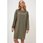 Trend Alaçatı Stili Kadın Haki Bisiklet Yaka Sweatshirt Elbise ALC-X13137