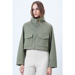 Trend Alaçatı Stili Kadın Haki Dik Yaka Çift Cepli Reglan Kol Ceket ALC-X14409