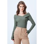 Trend Alaçatı Stili Kadın Haki Geniş Yakalı Ottoban Bluz ALC-X14342