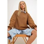 Trend Alaçatı Stili Kadın Kahve Bisiklet Yaka Kalın Oversize Sweatshirt ALC-X12565