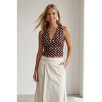 Trend Alaçatı Stili Kadın Kahverengi Askılı Drape Detaylı Puantiyeli Crop Bluz Alc-X15484