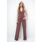 Trend Alaçatı Stili Kadın Kahverengi Slim Fit V Yaka Düğmeli Yelek Ve Pantolon Takım ALC-X13583