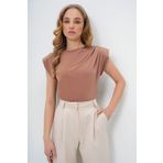 Trend Alaçatı Stili Kadın Karamel Bisiklet Yaka Vatkalı Kolsuz Sandy Bluz ALC-X13491