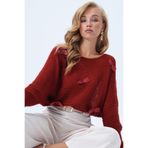 Trend Alaçatı Stili Kadın Kiremit Bisiklet Yaka Fiyonk Detaylı Triko Bluz Alc-X14373