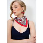 Trend Alaçatı Stili Kadın Kırmızı Etnik Desenli Bandana Fular