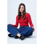Trend Alaçatı Stili Kadın Kırmızı Kayık Yaka Basic Bluz ALC-X14395