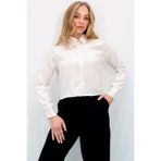 Trend Alaçatı Stili Kadın Krem Saten Crop Gömlek ALC-X13497